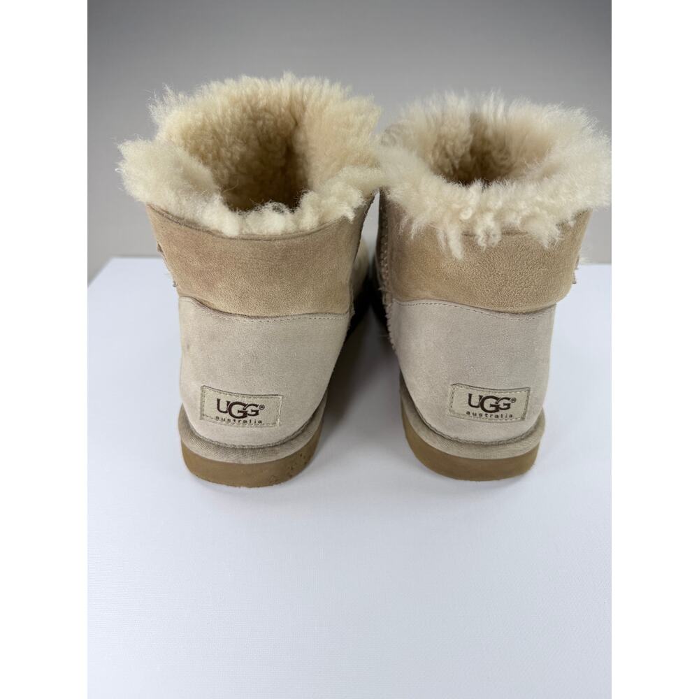 UGG Sand Suede Mini Bailey Button Sheepskin Boots 9 - Picture 6 of 9